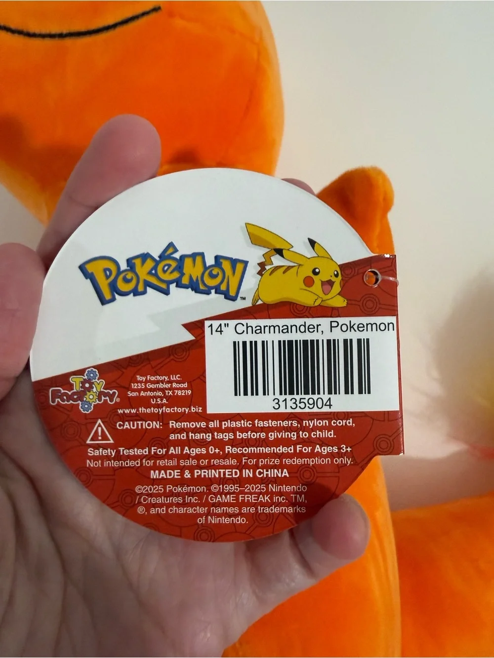 BNWT 14” Pokemon Charmander Plushie - Round1 Arcade Exclusive